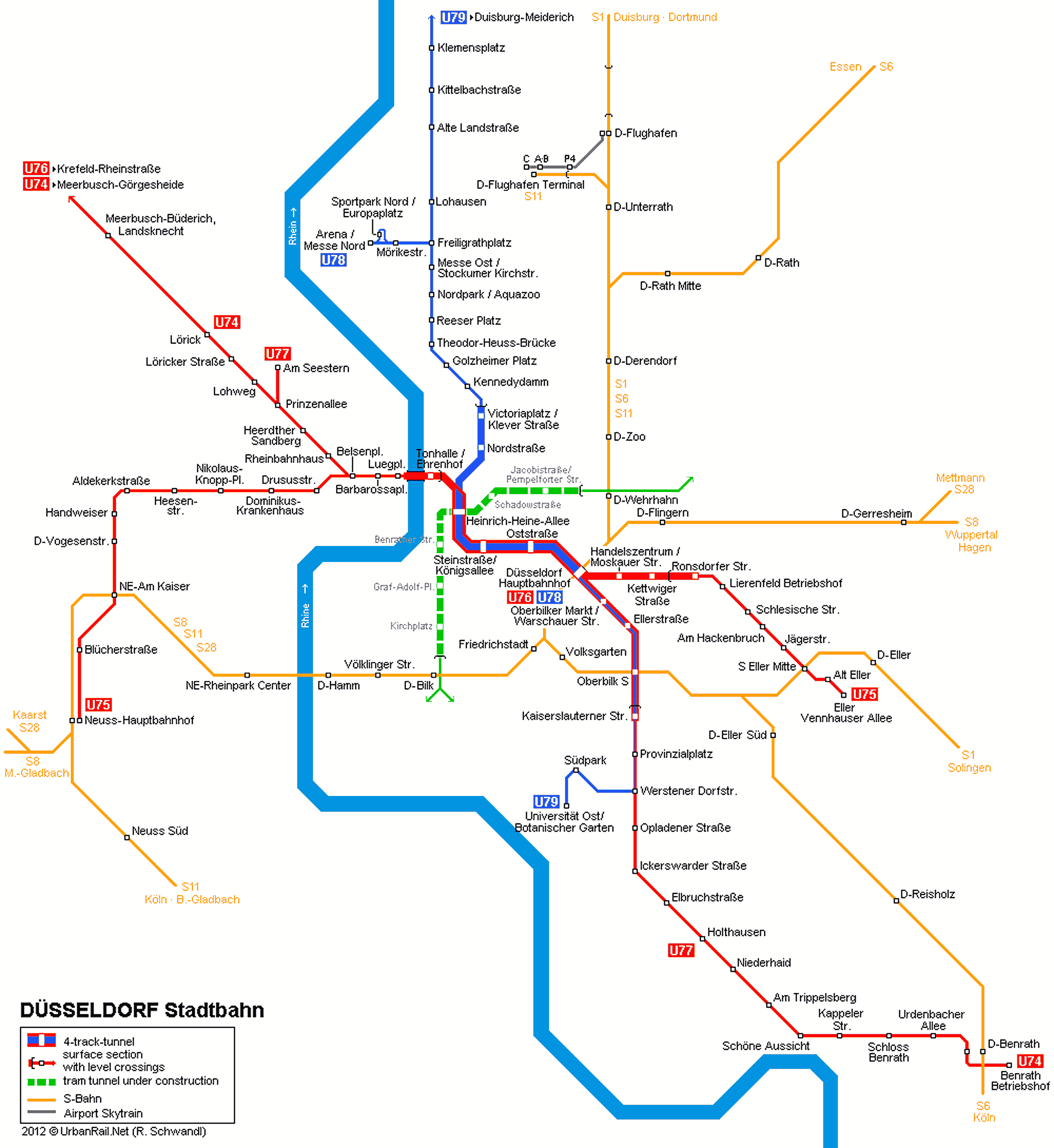 Metro Karte Düsseldorf (Düsseldorf Metro) | Mapa Metro