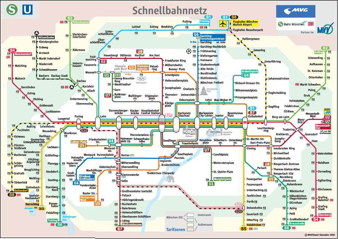 Munich subway map (Munich UBahn) Mapa Metro