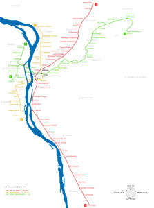 Map of the subway in the capital of Egypt, Cairo, from the point of view topographic Real 2014