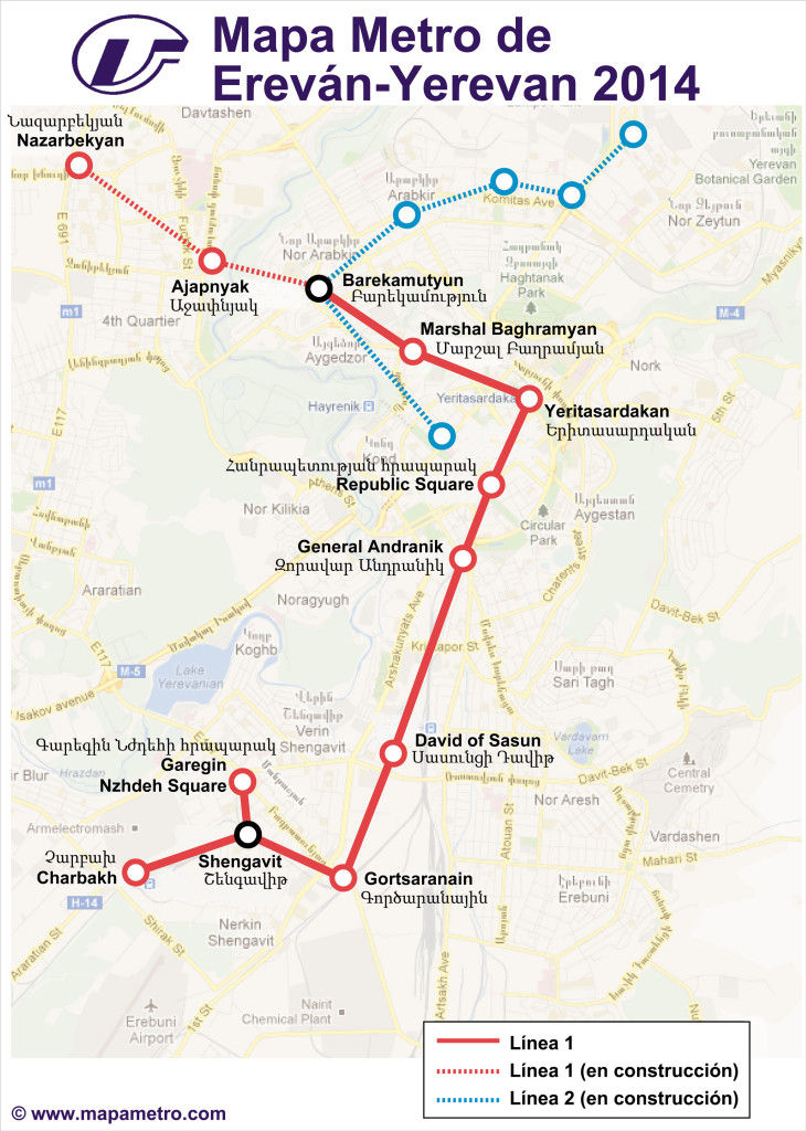 Carte d'Erevan métro (Erevan) en Arménie