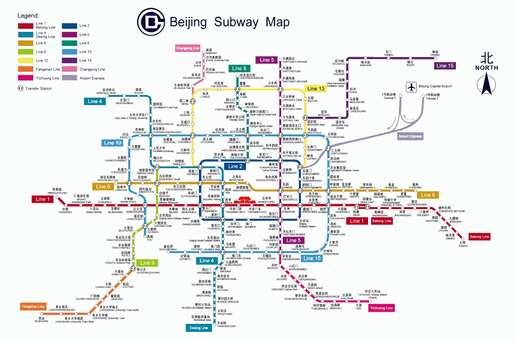 Mappa della metropolitana di Pechino-Pechino