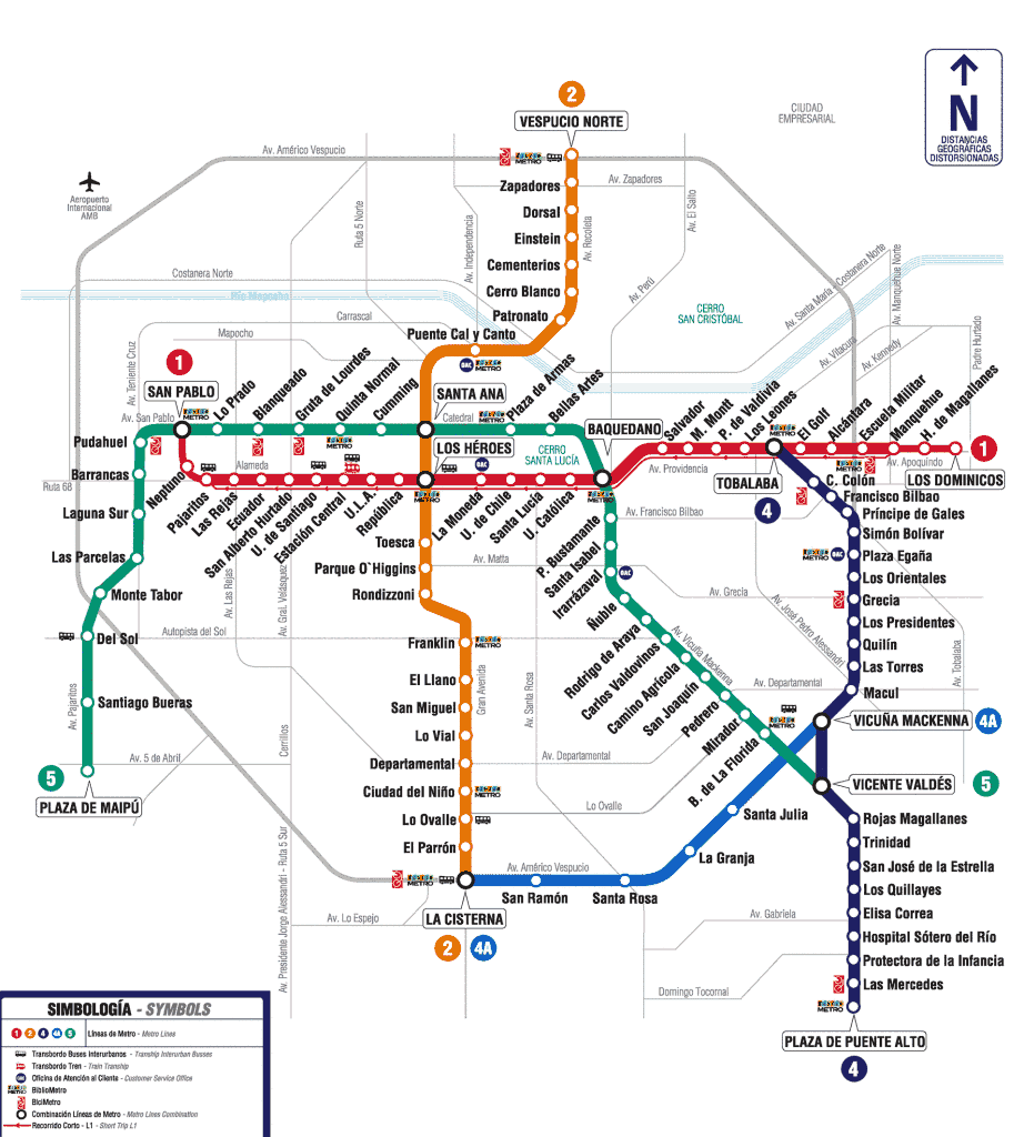 Mapa metra w Santiago