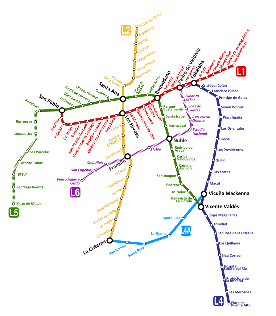 Mapa metra w Santiago