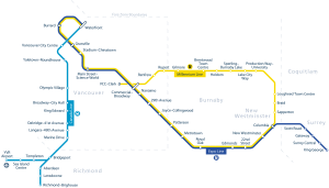 Simplified old Vancouver skyTrain map