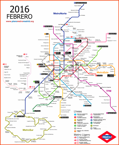Карта метро Мадрида 2016.