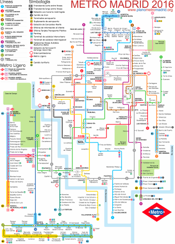 Mappa della metropolitana di Madrid 2016 schematico.