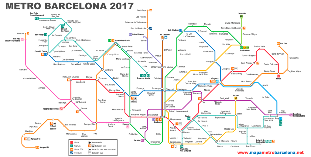 Barcellona mappa della metropolitana 2017