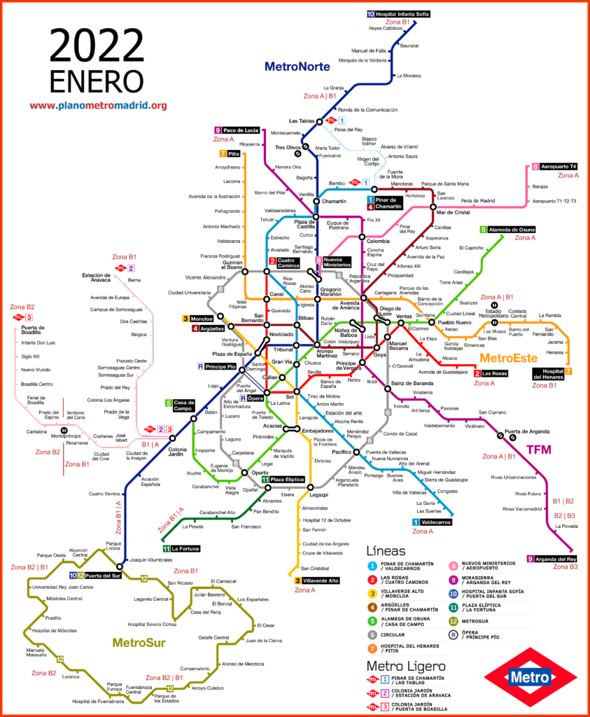 Madrid metrokaart 2022