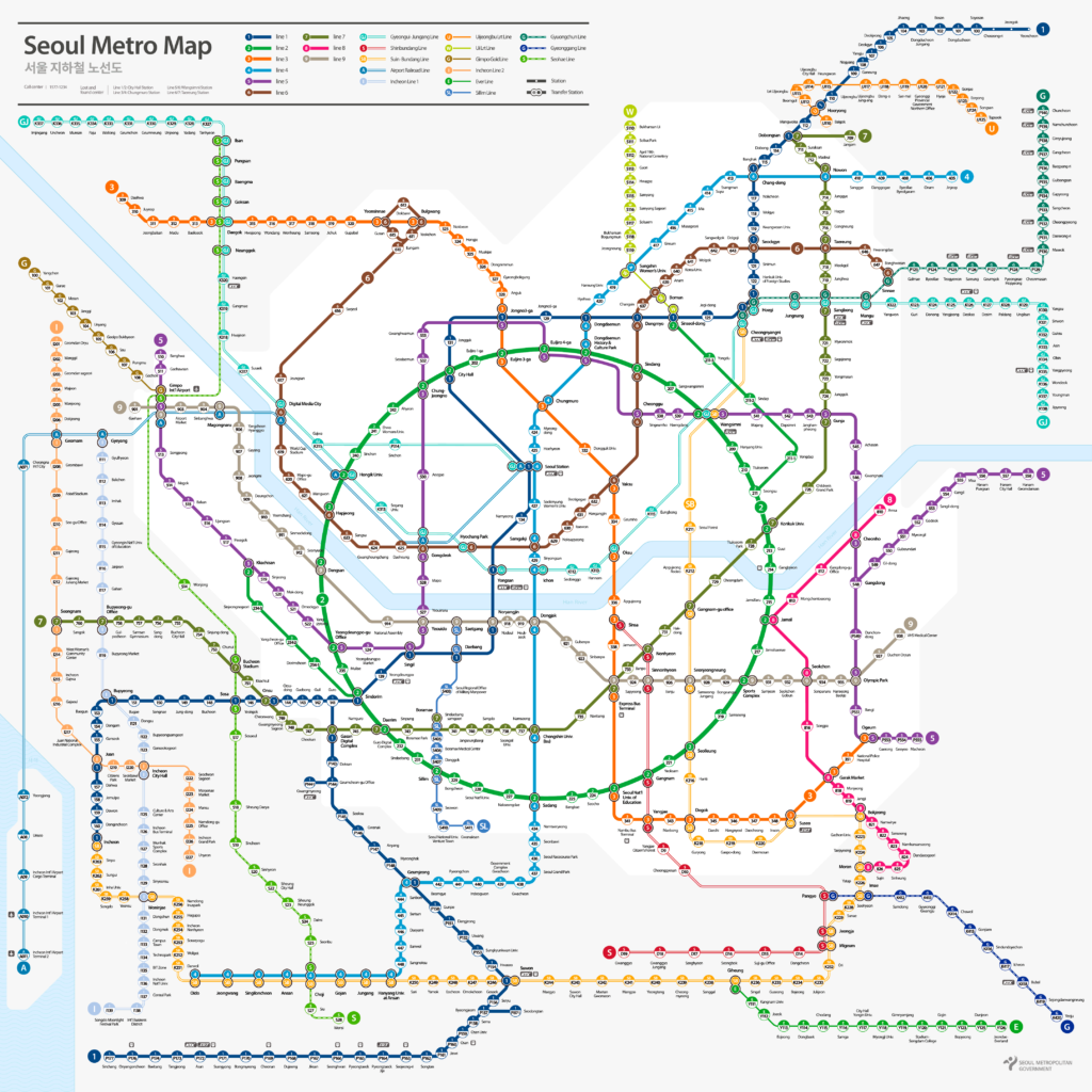 Mapa metra w Seulu w języku angielskim, rok 2024