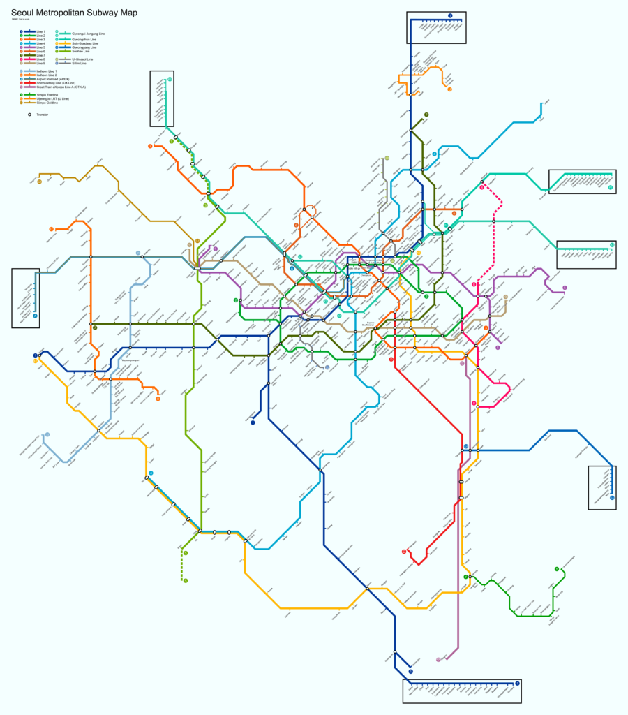 Mappa della metropolitana di Seul in inglese, anno 2023