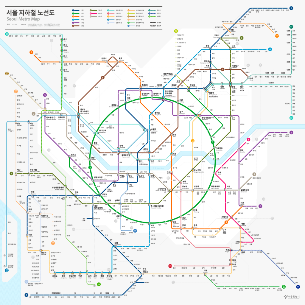 خريطة مترو أنفاق سيول باللغة الكورية, عام 2024