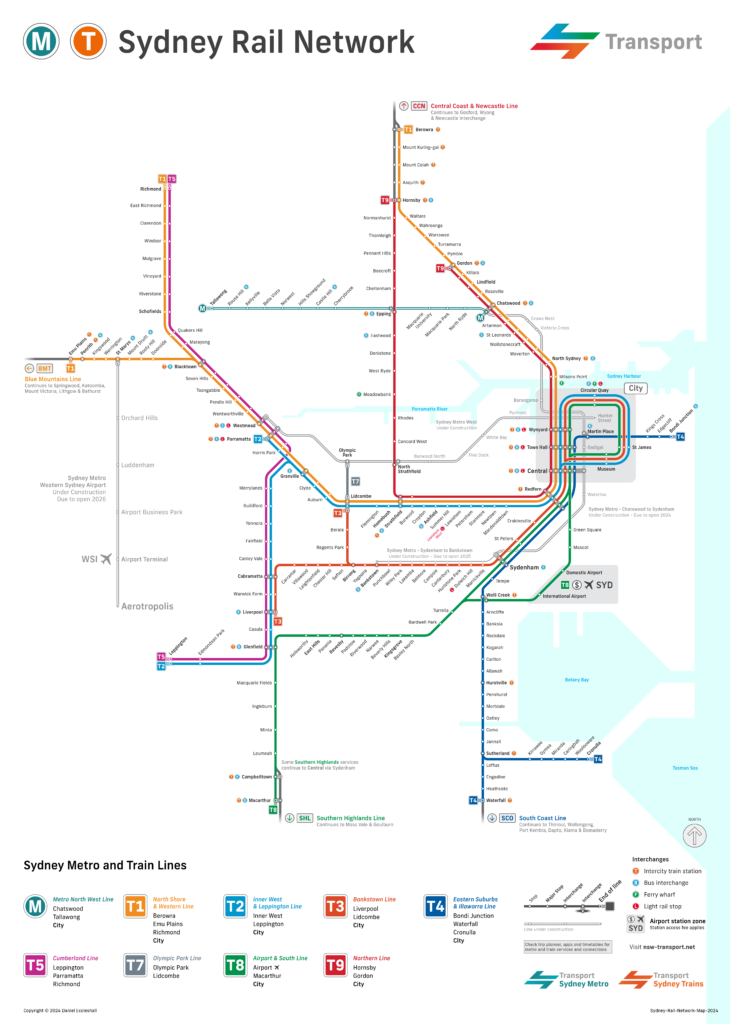 Mapa metra w Sydney 2024